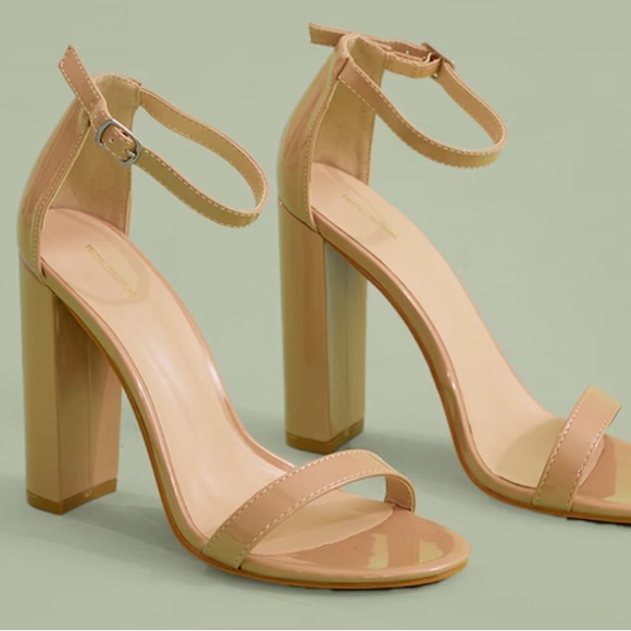 Faux Leather Nude Block Heels - Picture 4 of 4